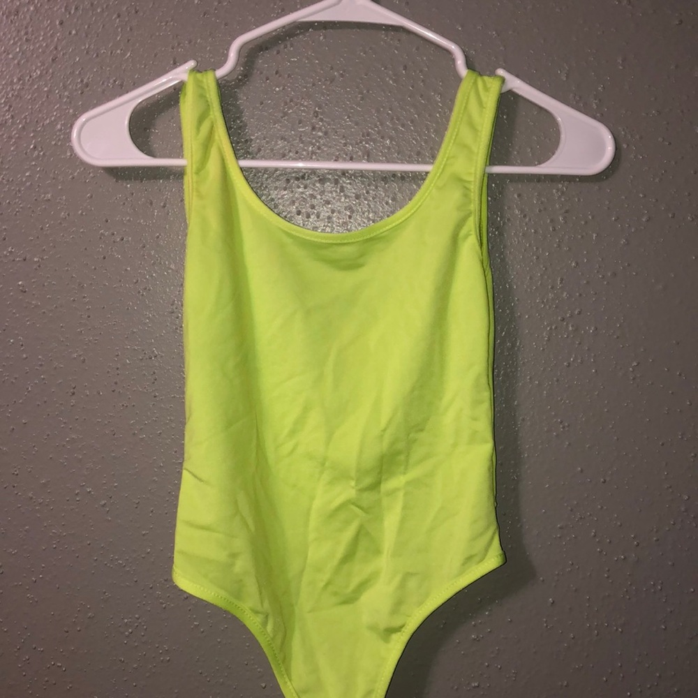 Neon green body suit